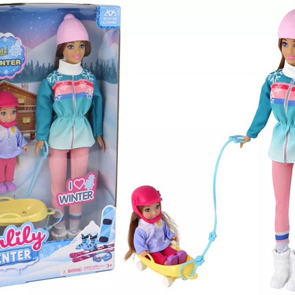 Anlily lėlės mama su dukra važinėja rogutėmis