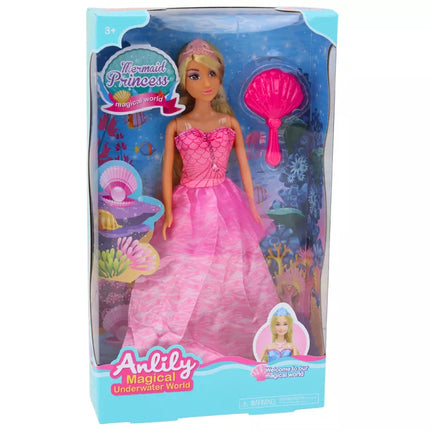 Anlily undinėlės princesės lėlė su rožine suknele ir šepečiu