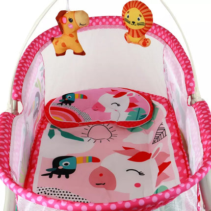 Daugiafunkcis lovos supamasis krėslas 2 viename vaikiškas kilimėlis garsai vibracijos rožinis