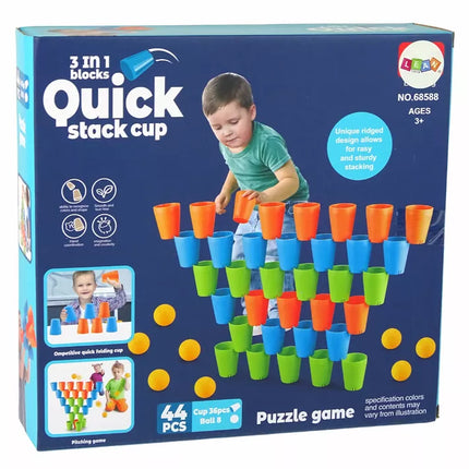 Puodelių dėlionės žaidimas 3 viename, 44 detalės