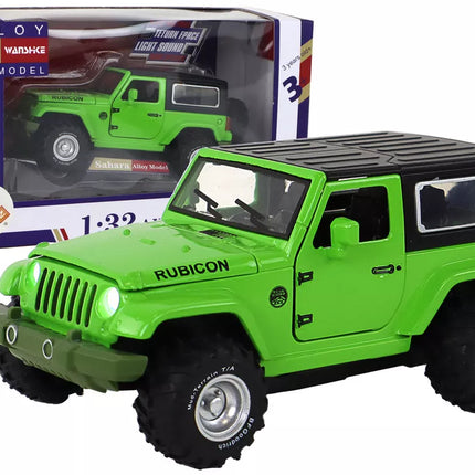 Visureigis automobilis, maitinamas baterijomis, frikcinė pavara, metalinis, žalias, 1:32