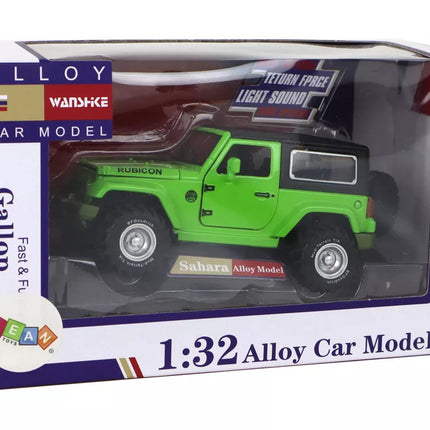 Visureigis automobilis, maitinamas baterijomis, frikcinė pavara, metalinis, žalias, 1:32