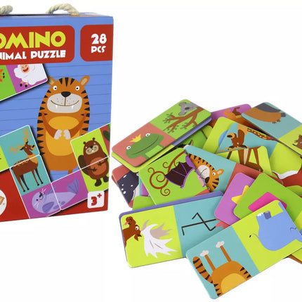 Loginis žaidimas Dvipusis domino gyvūnų dėlionė 10 cm x 5 cm 28 detalės.