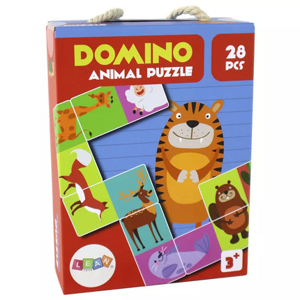 Loginis žaidimas Dvipusis domino gyvūnų dėlionė 10 cm x 5 cm 28 detalės.