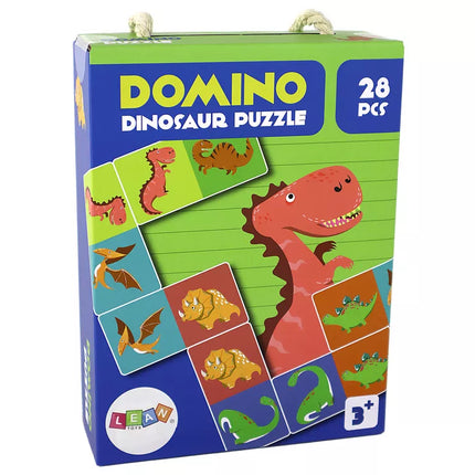 Loginis žaidimas, dvipusės dėlionės domino, dinozaurai, 10 cm x 5 cm, 28 detalės.