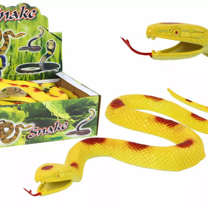 Dirbtinė guminė gyvatė geltona su raudonais lopais, struktūrinė