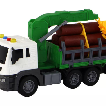 Sunkvežimis su kranu, frikcinė pavara, garsai, žalias, medis, 1:16