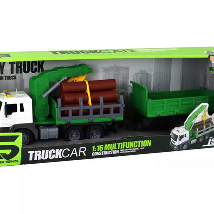 Sunkvežimis su kranu, frikcinė pavara, garsai, žalias, medis, 1:16