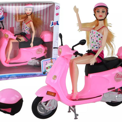 Lėlės rinkinys su rožiniu paspirtuku ir judančiais elementais