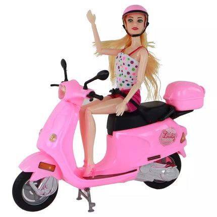 Lėlės rinkinys su rožiniu paspirtuku ir judančiais elementais