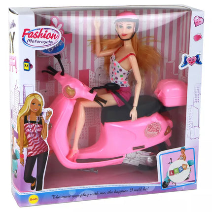 Lėlės rinkinys su rožiniu paspirtuku ir judančiais elementais