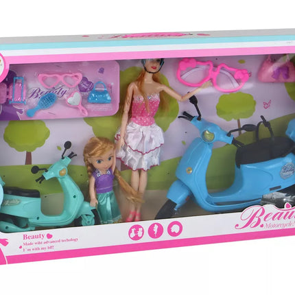 Lėlių rinkinys su paspirtukais ir priedais