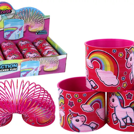 Ikoninis rožinis vienaragis, atpalaiduojantis spyruoklinis žaislas, 6 cm