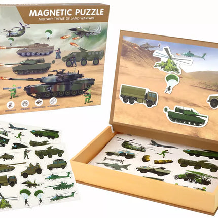 Edukacinių magnetinių dėlionių rinkinys su sausumos karo motyvu