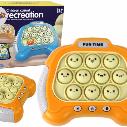 Sensorinis žaidimų pultas "Pop It", geltonas, su baterijomis, šviesomis ir garsais