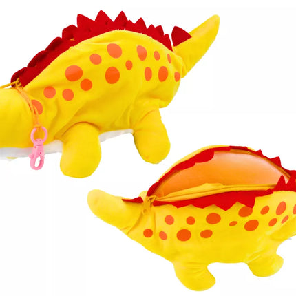 Pliušinis dinozauro pieštukų dėklas, dėžutė, pakabukas, geltonas