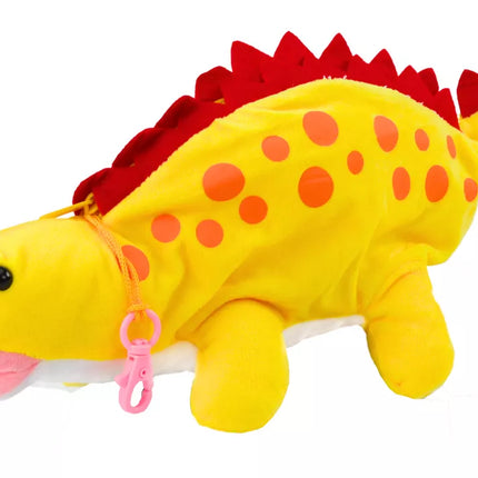 Pliušinis dinozauro pieštukų dėklas, dėžutė, pakabukas, geltonas