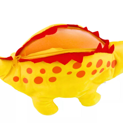 Pliušinis dinozauro pieštukų dėklas, dėžutė, pakabukas, geltonas