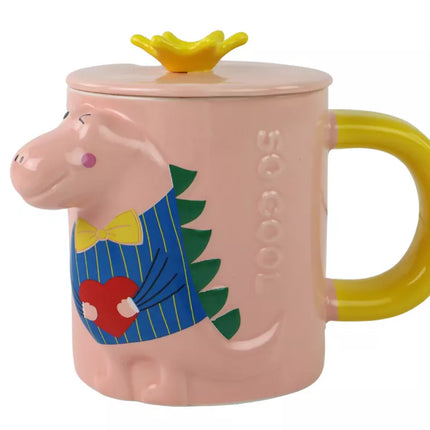 Rožinis dinozauro puodelis su sieteliu arbatai, 400 ml