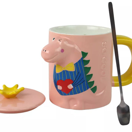 Rožinis dinozauro puodelis su sieteliu arbatai, 400 ml