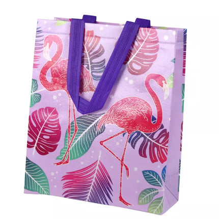 Flamingų dovanų maišelis violetinis 30,5 cm x 24,5 cm x 10 cm