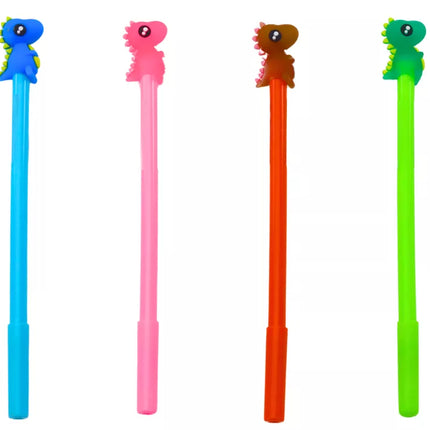 Dinozaurų tušinukas, juodas dangtelis, papildomi rausvi ir mėlyni rašalo mišiniai, 0,5 mm