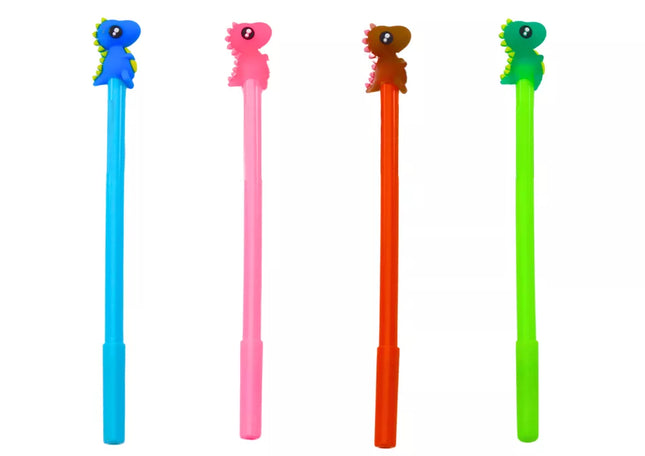 Dinozaurų tušinukas, juodas dangtelis, papildomi rausvi ir mėlyni rašalo mišiniai, 0,5 mm