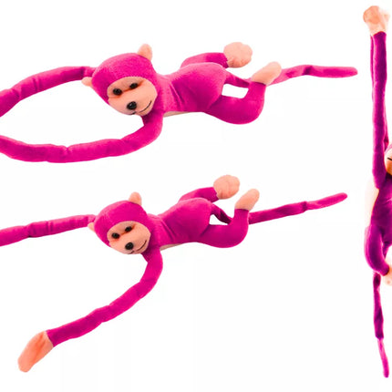 Pliušinė beždžionė-talismanas su garsu, tamsiai rožinė, 80 cm