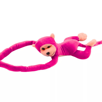 Pliušinė beždžionė-talismanas su garsu, tamsiai rožinė, 80 cm