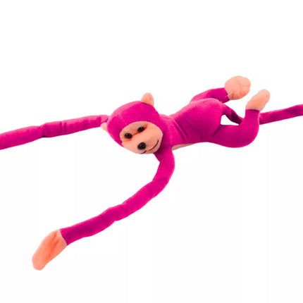 Pliušinė beždžionė-talismanas su garsu, tamsiai rožinė, 80 cm