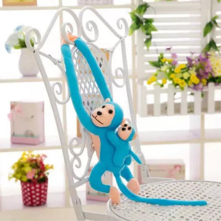 Beždžionė talismanas su mažyliu, mėlyna, 70 cm