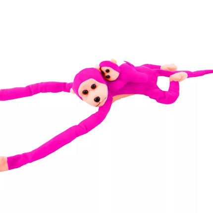 Pliušinė beždžionė su jaunikliu, tamsiai rožinė, su garsu, 70 cm