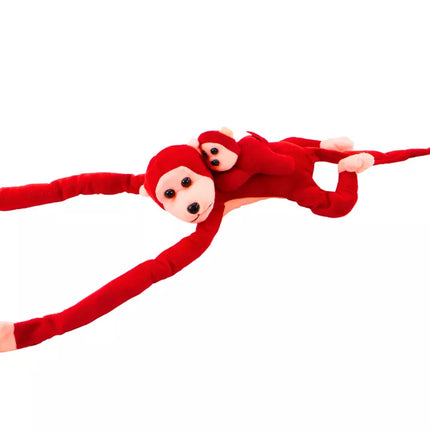 Minkštas beždžionės talismanas su kūdikiu, raudonas, 70 cm