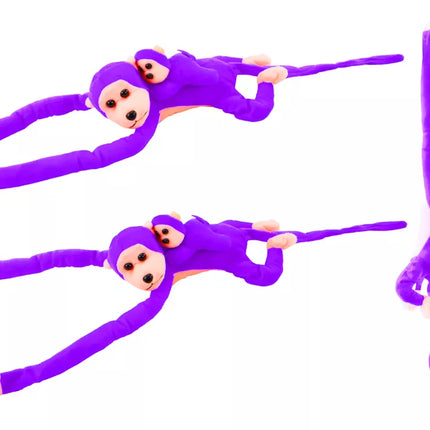 Maskotas pliušinė beždžionė su kūdikiu, violetinė, 70 cm
