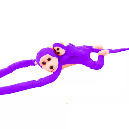 Maskotas pliušinė beždžionė su kūdikiu, violetinė, 70 cm