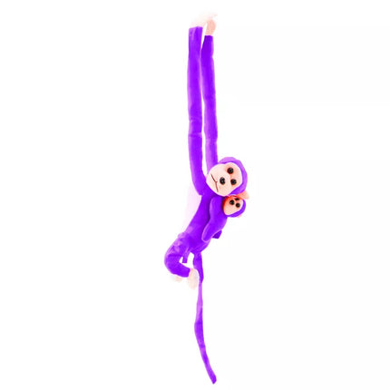 Maskotas pliušinė beždžionė su kūdikiu, violetinė, 70 cm
