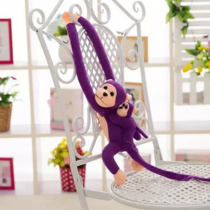 Maskotas pliušinė beždžionė su kūdikiu, violetinė, 70 cm