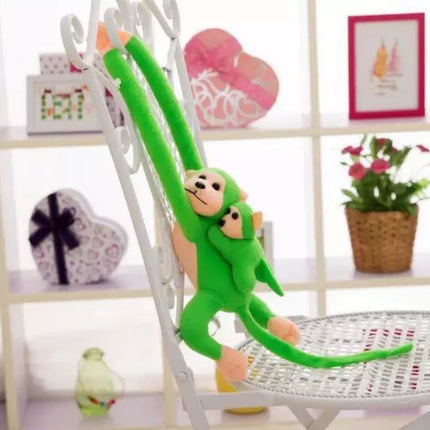 Pliušinė beždžionė su mažyliu talismanu, žalia, 70 cm