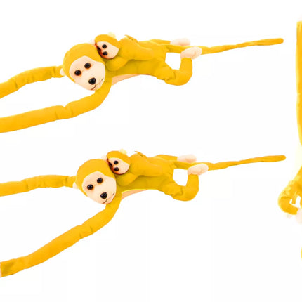 Minkštas talismanas beždžionė su mažyliu, geltonas, 70 cm