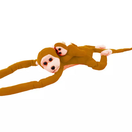 Minkštas žaislas beždžionė su jaunikliu, šviesiai ruda, 70 cm