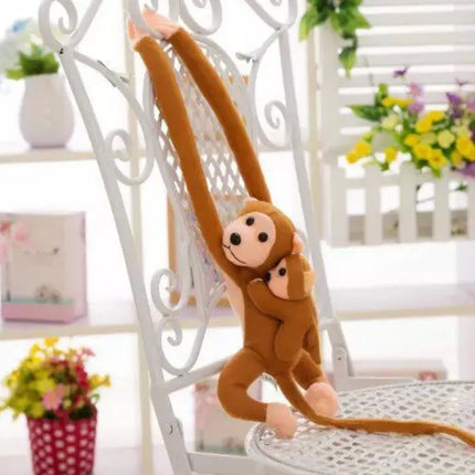 Minkštas žaislas beždžionė su jaunikliu, šviesiai ruda, 70 cm