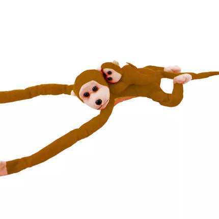 Maskotinis pliušinis beždžionė su kūdikiu, tamsiai rudos spalvos, 70 cm