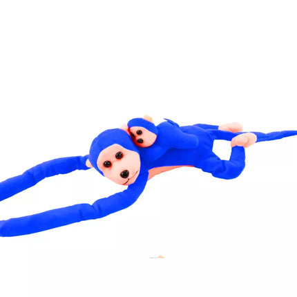 Maskotas pliušinė beždžionė su mažyliu, mėlyna, 90 cm