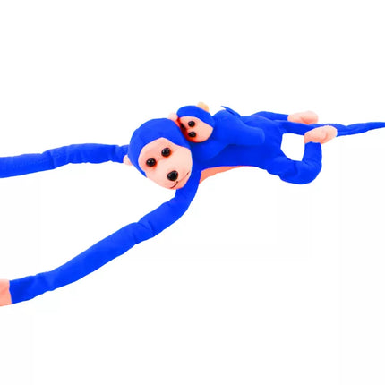 Maskotas pliušinė beždžionė su mažyliu, mėlyna, 90 cm