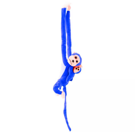 Maskotas pliušinė beždžionė su mažyliu, mėlyna, 90 cm