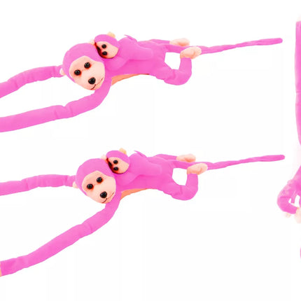 Maskotas pliušinis beždžionė su jaunikliu, rožinė, 90 cm