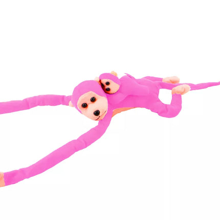 Maskotas pliušinis beždžionė su jaunikliu, rožinė, 90 cm