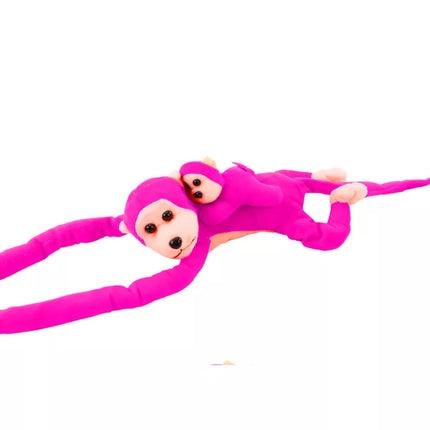 Maskotas pliušinis beždžionė su mažu beždžioniuku, tamsiai rožinė, 90 cm