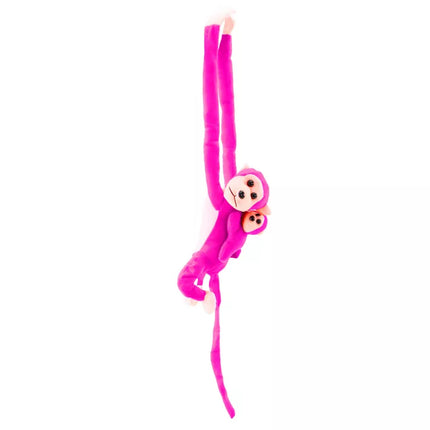 Maskotas pliušinis beždžionė su mažu beždžioniuku, tamsiai rožinė, 90 cm