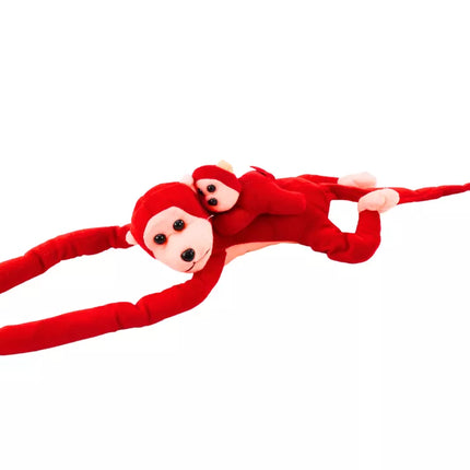 Maskotas pliušinis beždžioniukas su mažyliu, raudonas, 90 cm